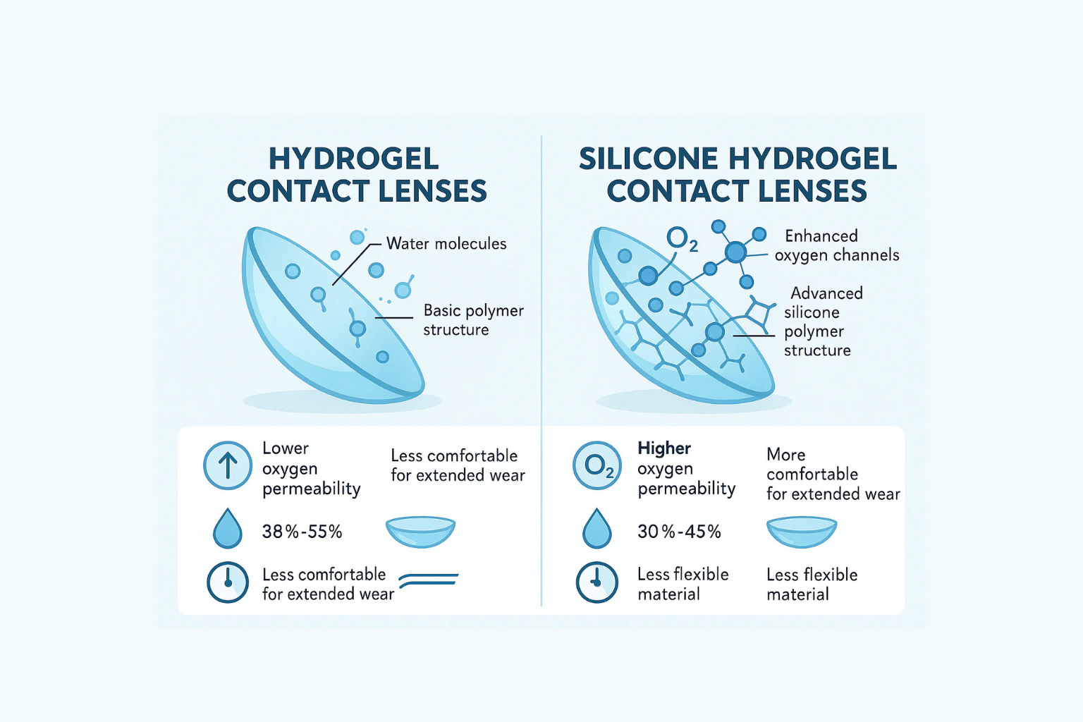 Difference Between Hydrogel and Silicone Hydrogel Contact Lenses