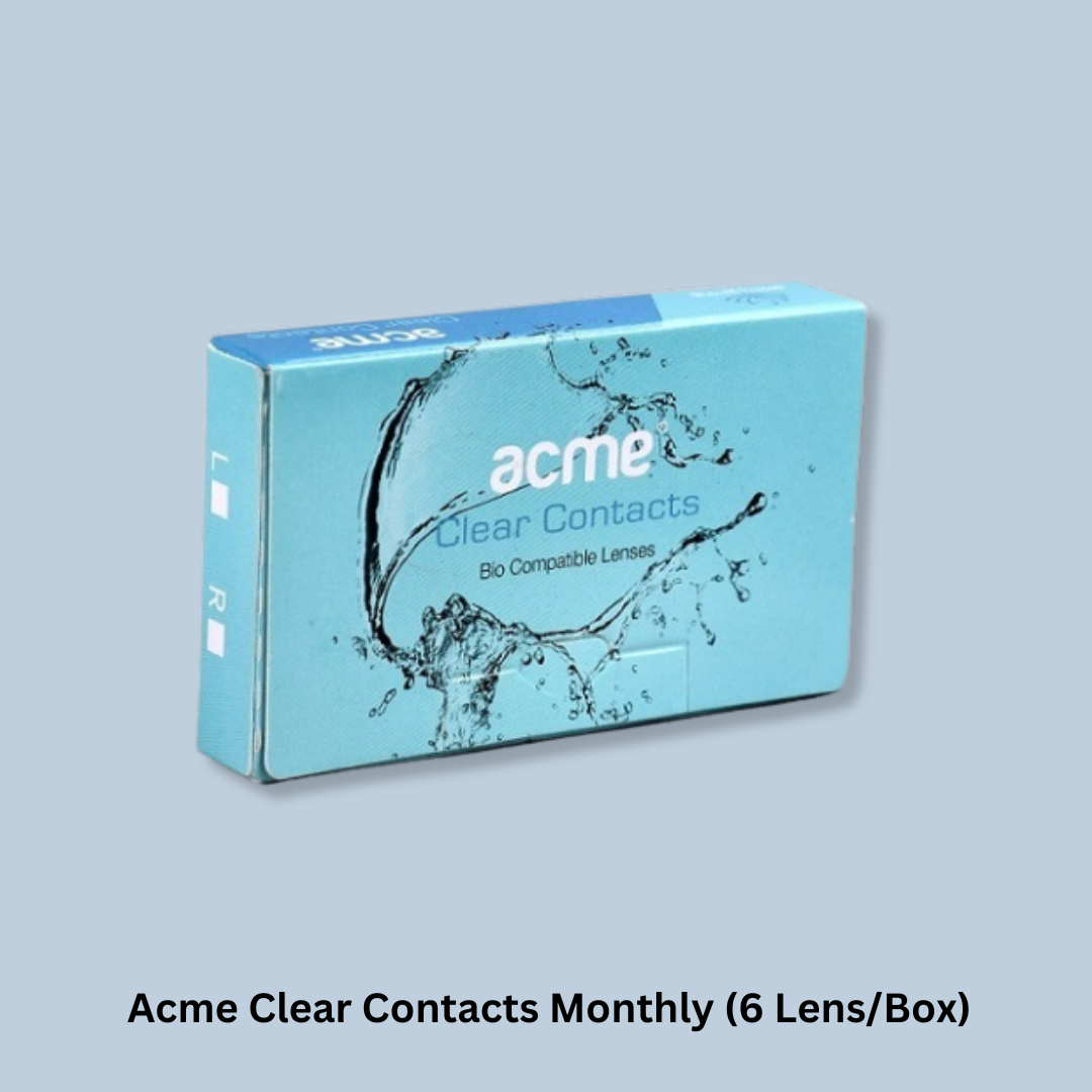 A person holding the Optical Duniya Acme Clear Contacts Monthly lenses against their eye.