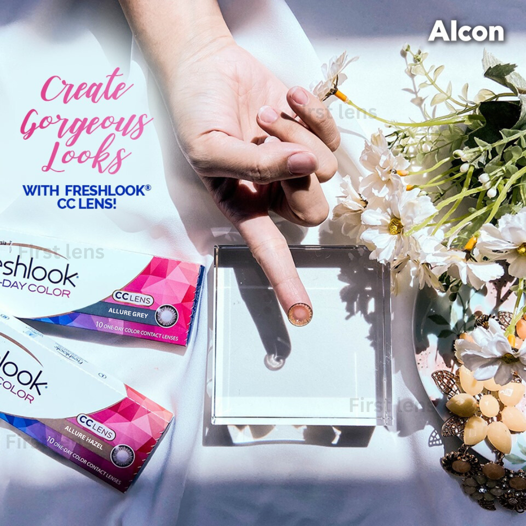 Transform your look with Hazel Brown FRESHLOOK CC Allure Color One Day lenses by Optical Duniya.